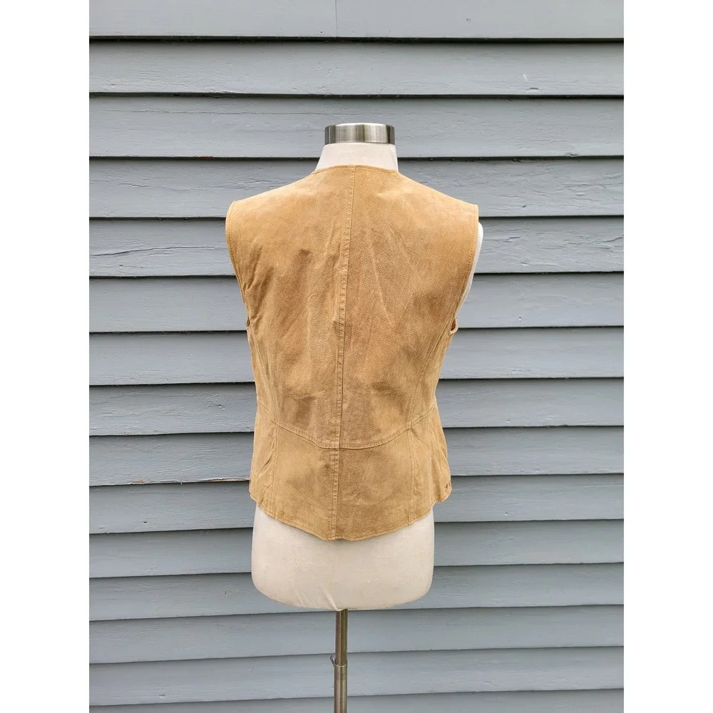 Vintage Outbrook Vest Camel Tan‎ Suede Leather Floral Embroidered Western M 8/10